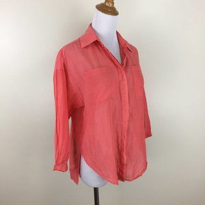 DVF DIANE VON FURSTENBERG Silk Blend High Low Diff Hem Hidden Button Shirt